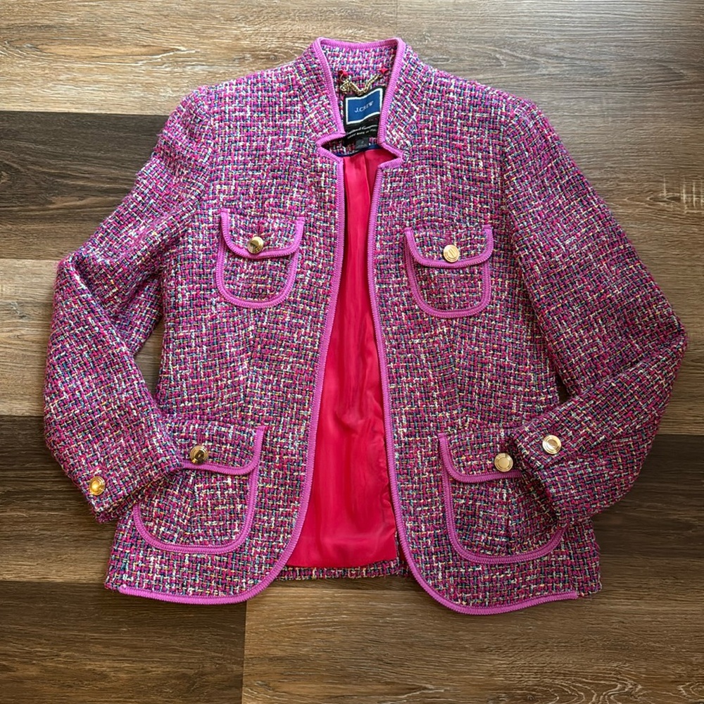 J. Crew pink tweed blazer